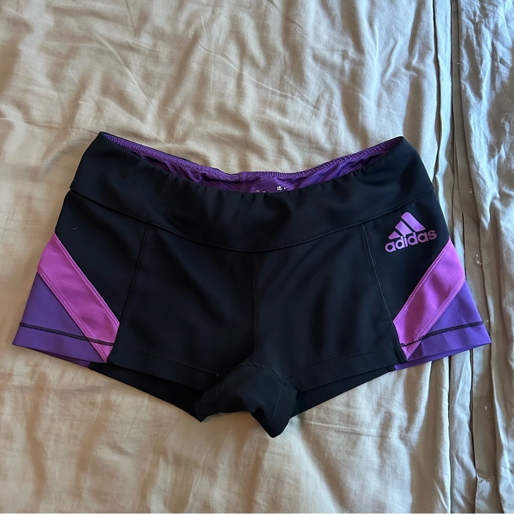 Adidas Women's Black Shorts with Purple Accents